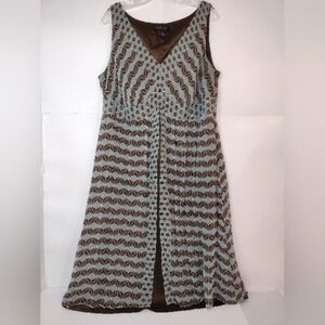 Signature By Robbie Bee Women's Silk Brown and Blue Patterned Dress